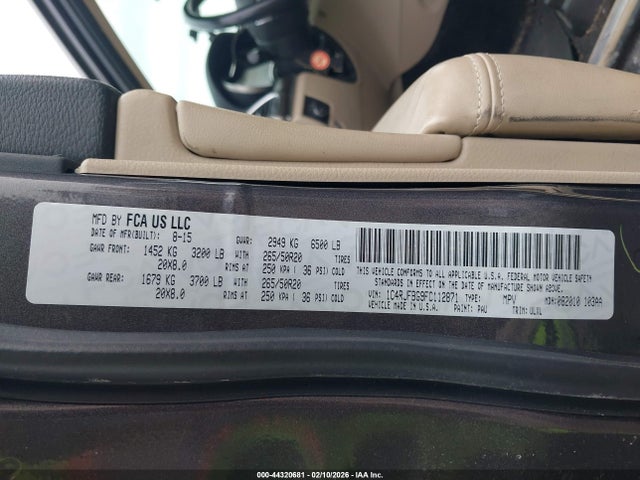 2015 Jeep Grand Cherokee Limited მანქანა იყიდება აუქციონზე, vin: 1C4RJFBG9FC112871, აუქციონის ნომერი: 44320681