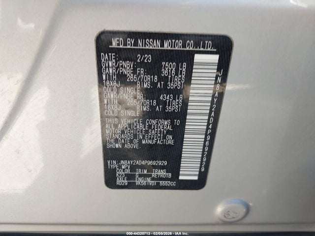 JN8AY2AD4P9692929 Nissan Armada Sv 4wd