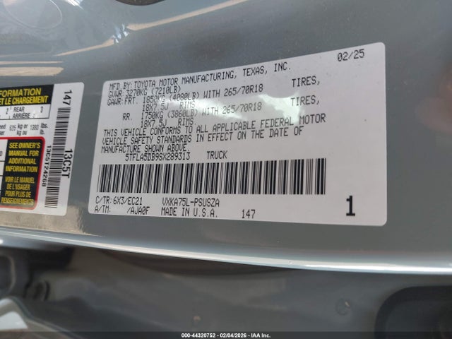 Toyota Tundra Sr5 2025 5TFLA5DB9SX289313 Image 9