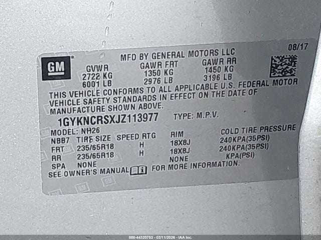 1GYKNCRSXJZ113977 Cadillac XT5 LUXURY
