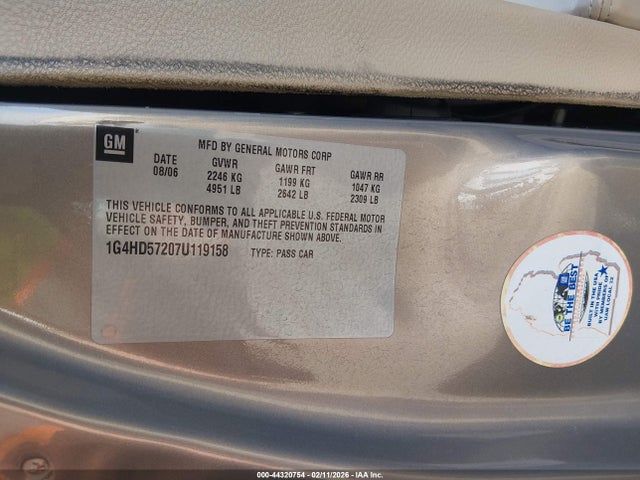 44320754 :رقم المزاد ، 1G4HD57207U119158 vin ، 2007 Buick Lucerne Cxl مزاد بيع