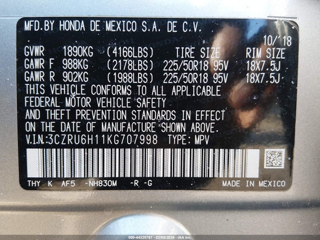 3CZRU6H11KG707998 Honda HR-V SPORT