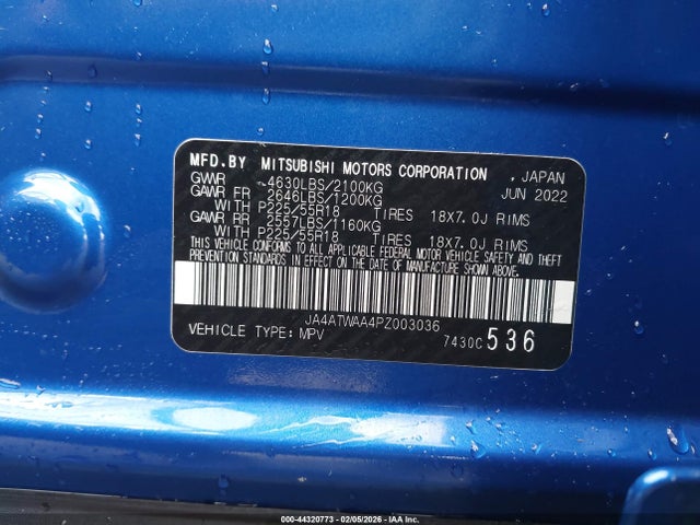 JA4ATWAA4PZ003036 Mitsubishi Eclipse Cross Se S-awc/sel S-awc