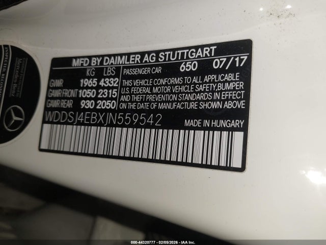 Продажа на аукционе авто 2018 Mercedes-benz Cla 250, vin: WDDSJ4EBXJN559542, номер лота: 44320777