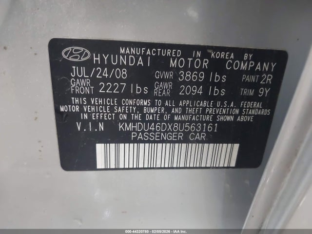 2008 HYUNDAI ELANTRA KMHDU46DX8U563161 Photo 8