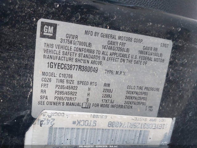 2007 CADILLAC ESCALADE 1GYEC63877R380049 Photo 8