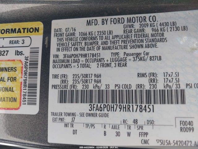 2017 FORD FUSION 3FA6P0H79HR178451 Photo 8