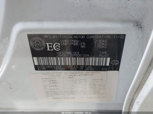 Aukcja sprzedaży 2023 Lexus Is 300, vin: JTHG81F25P5051009, numer aukcji: 44320810