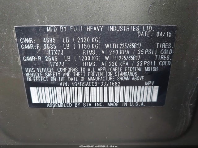 Subaru Outback 2.5i Premium 2015 4S4BSACC9F3321682 Image 9