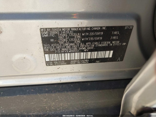 Продаж на аукціоні авто 2020 Toyota Rav4 Xle Premium, vin: 2T3C1RFV3LW090553, номер лоту: 44320814