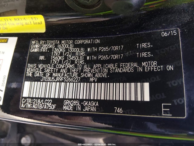 2015 TOYOTA 4RUNNER JTEBU5JR9F5266227 Photo 8