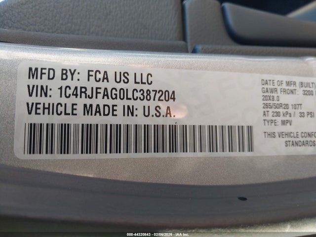2020 JEEP GRAND CHEROKEE 1C4RJFAG0LC387204 Photo 8