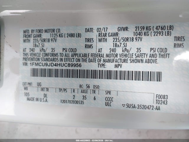 Ford Escape Titanium 2017 1FMCU9JD4HUC89956 Image 9