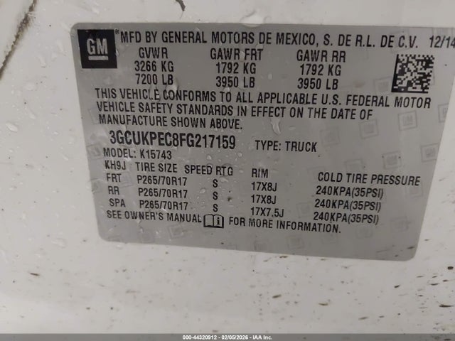 3GCUKPEC8FG217159 Chevrolet Silverado 1500 Wt