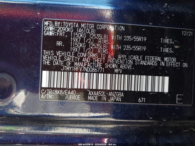 JTMY1RFV7ND086771 Toyota Rav4 Limited