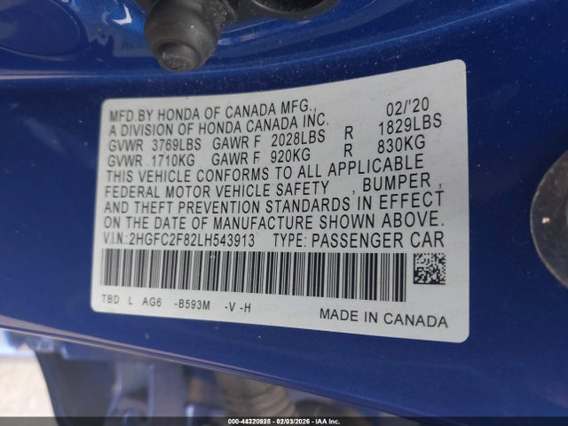 Продажа на аукционе авто 2020 Honda Civic Sport, vin: 2HGFC2F82LH543913, номер лота: 44320925