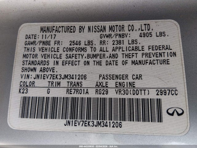 Aukcja sprzedaży 2018 Infiniti Q60 3.0t Luxe, vin: JN1EV7EK3JM341206, numer aukcji: 44320930