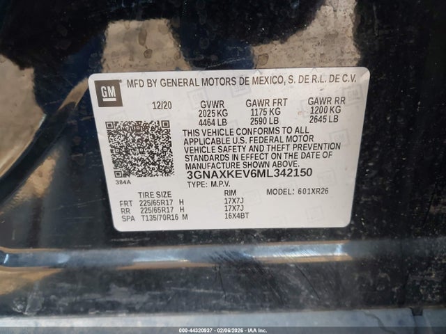 Продажа на аукционе авто 2021 Chevrolet Equinox Fwd Lt, vin: 3GNAXKEV6ML342150, номер лота: 44320937