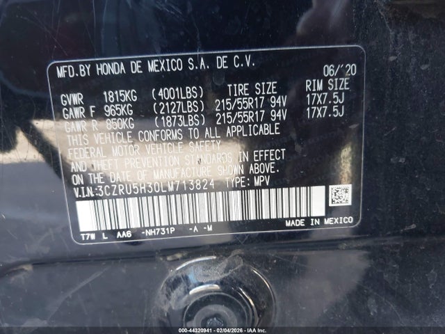 3CZRU5H30LM713824 Honda Hr-v 2wd Lx
