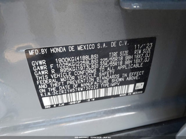 3CZRZ1H57RM730222 Honda Hr-v 2wd Sport/2wd Sport W/o Bsi