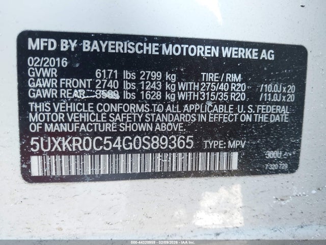 Продажа на аукционе авто 2016 Bmw X5 Xdrive35i, vin: 5UXKR0C54G0S89365, номер лота: 44320959