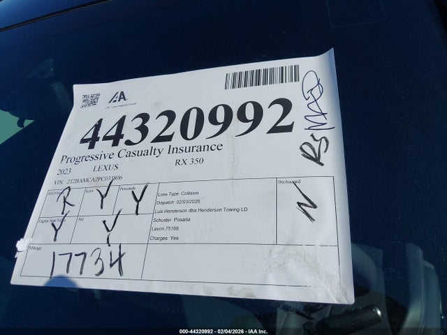 Продаж на аукціоні авто 2023 Lexus Rx 350 F Sport Handling, vin: 2T2BAMCA2PC033806, номер лоту: 44320992