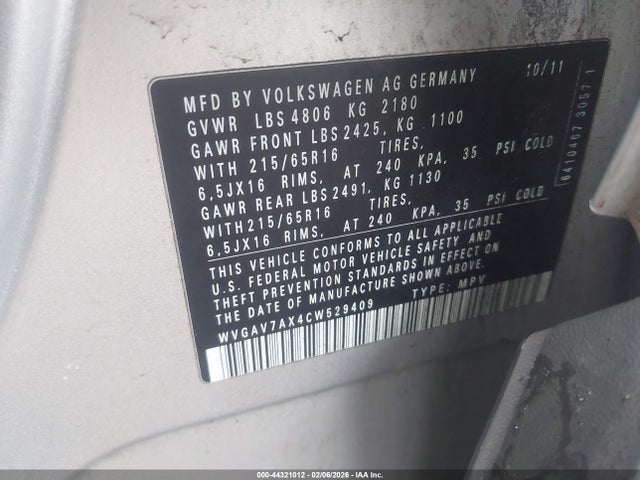 2012 VOLKSWAGEN TIGUAN WVGAV7AX4CW529409 Photo 8