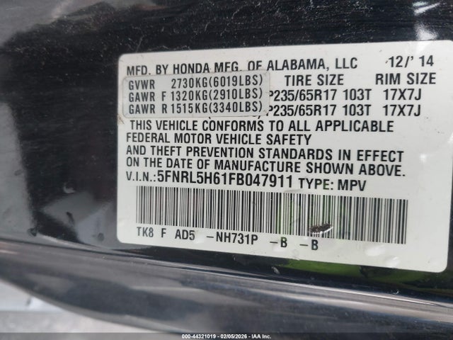 2015 HONDA ODYSSEY 5FNRL5H61FB047911 Photo 8
