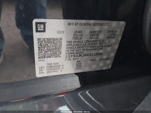 1GYS3JKJ6KR310285 Cadillac Escalade Esv Premium Luxury