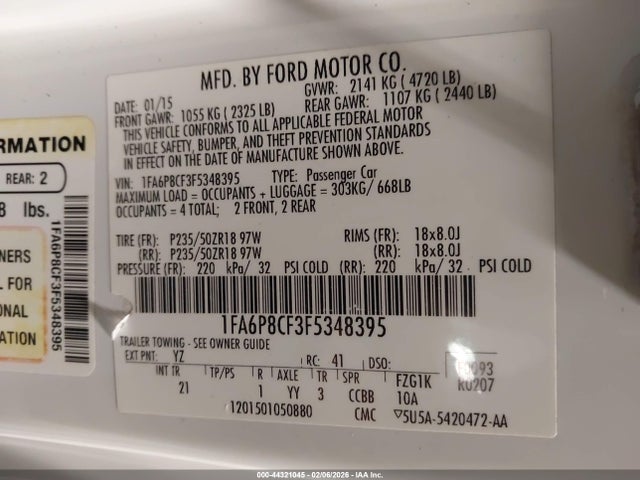 Ford MUSTANG GT 2015 1FA6P8CF3F5348395 Image 9