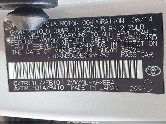 JTDKN3DU6E0385757 Toyota Prius Two