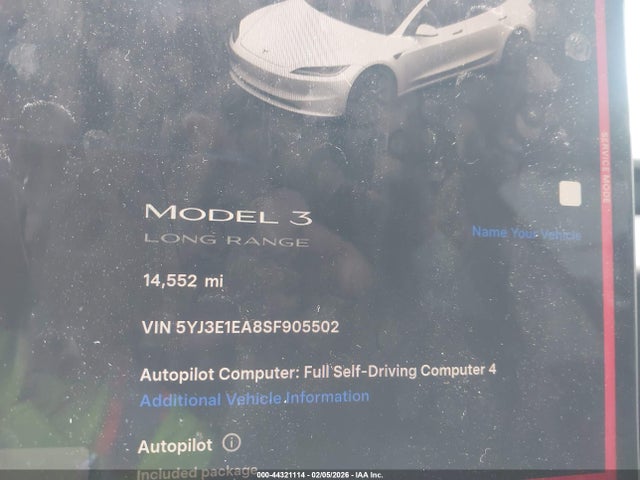 Продаж на аукціоні авто 2025 Tesla Model 3 Long Range Rear-wheel Drive/standard Rear-wheel Drive, vin: 5YJ3E1EA8SF905502, номер лоту: 44321114