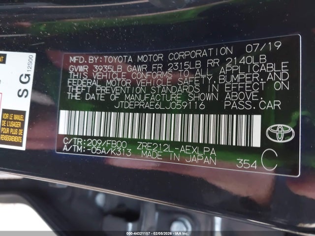 JTDEPRAE6LJ059116 Toyota COROLLA LE