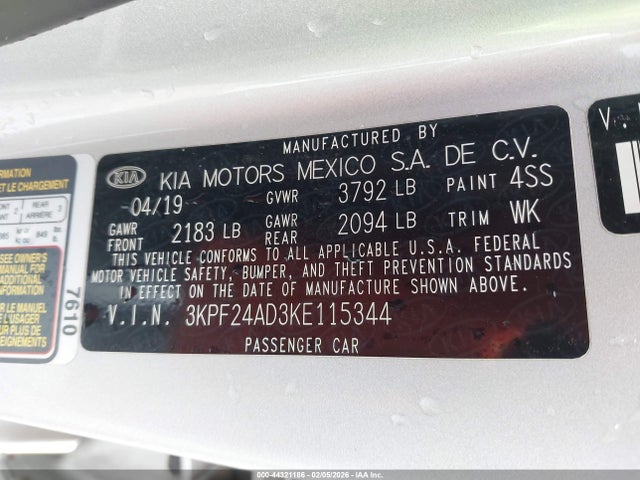 3KPF24AD3KE115344 KIA Forte Lxs