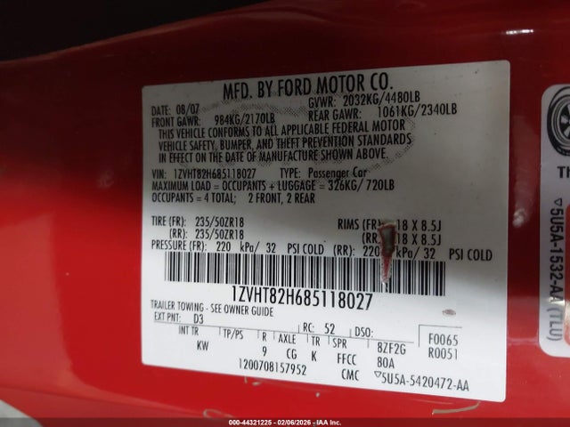 2008 FORD MUSTANG 1ZVHT82H685118027 Photo 8