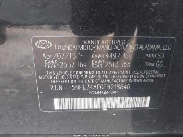 5NPE34AF0FH218846 Hyundai Sonata Sport