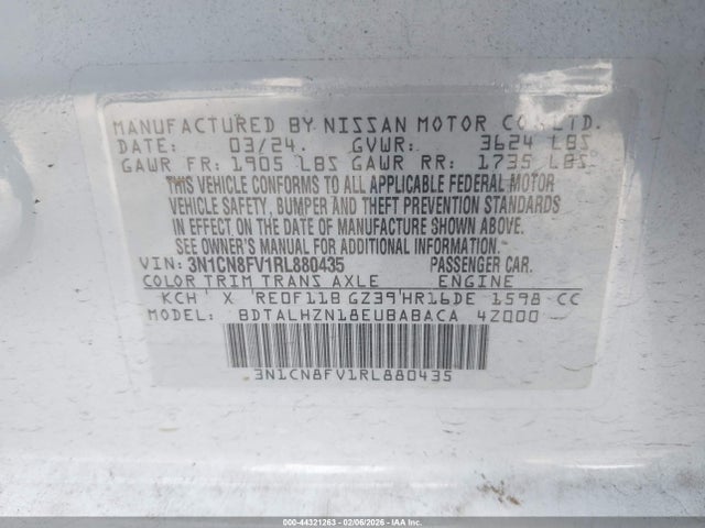3N1CN8FV1RL880435 Nissan Versa 1.6 Sr