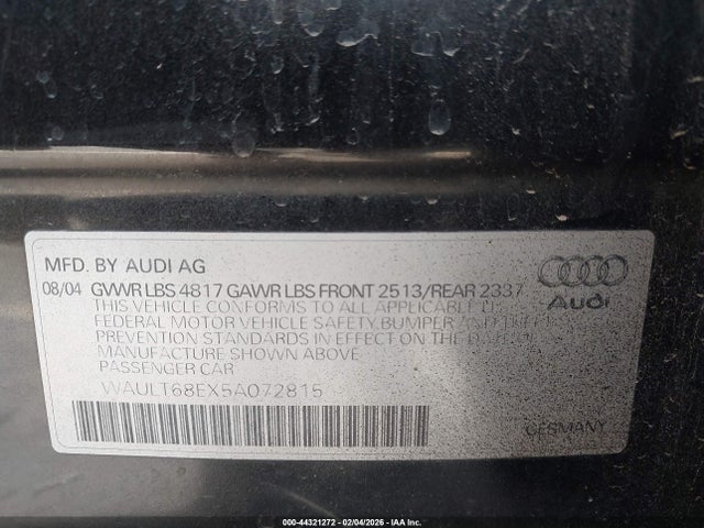 2005 AUDI A4 WAULT68EX5A072815 Photo 8
