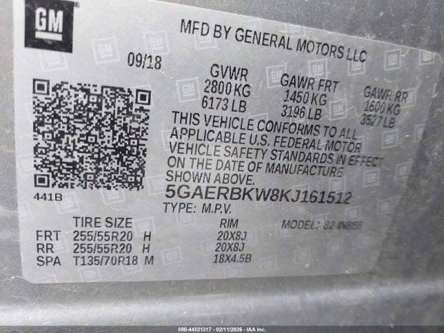 44321317 :رقم المزاد ، 5GAERBKW8KJ161512 vin ، 2019 Buick Enclave Fwd Essence مزاد بيع