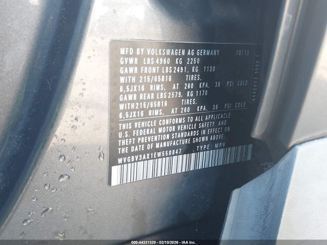 Aukcja sprzedaży 2014 Volkswagen Tiguan S, vin: WVGBV3AX1EW550847, numer aukcji: 44321320