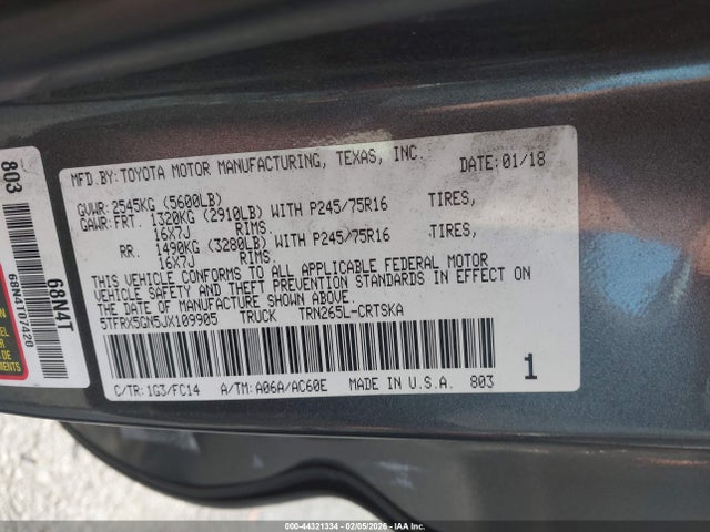5TFRX5GN5JX109905 Toyota Tacoma Sr5
