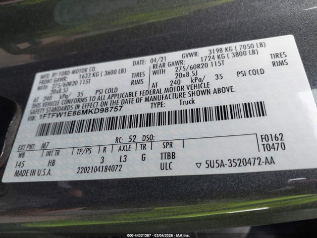 2021 FORD F-150 1FTFW1E86MKD98757 Photo 8