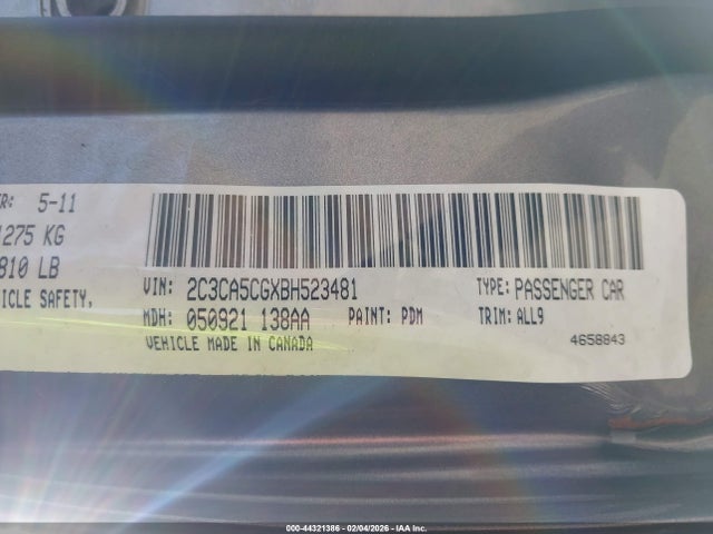 Aukcja sprzedaży 2011 Chrysler 300 Limited, vin: 2C3CA5CGXBH523481, numer aukcji: 44321386
