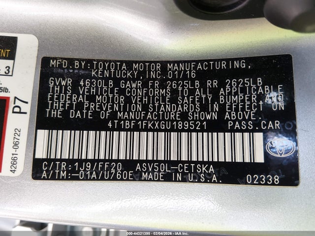 4T1BF1FKXGU189521 Toyota CAMRY SE