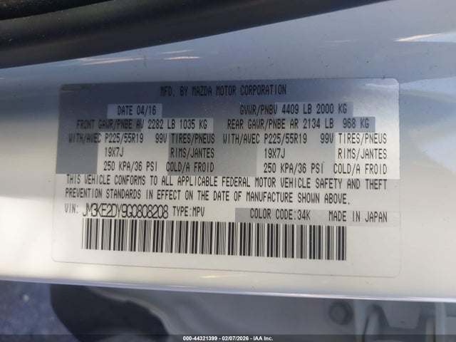 Aukcja sprzedaży 2016 Mazda Cx-5 Grand Touring, vin: JM3KE2DY9G0808208, numer aukcji: 44321399