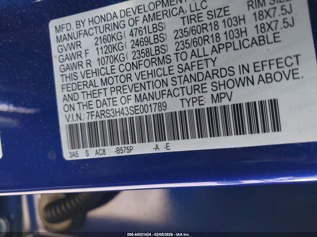 7FARS3H43SE001789 Honda Cr-v Ex 2wd