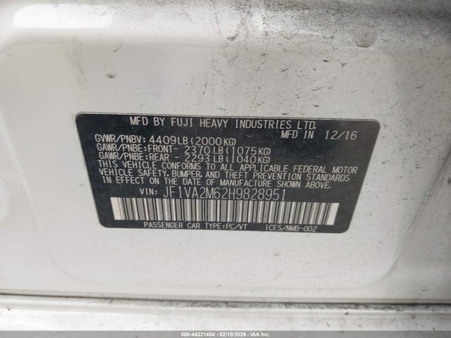 Aukcja sprzedaży 2017 Subaru Wrx Sti, vin: JF1VA2M62H9828951, numer aukcji: 44321454