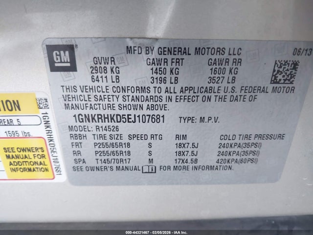 Chevrolet Traverse 2lt 2014 1GNKRHKD5EJ107681 Image 9