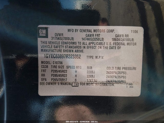 2007 CADILLAC ESCALADE 1GYEC63897R323352 Photo 8