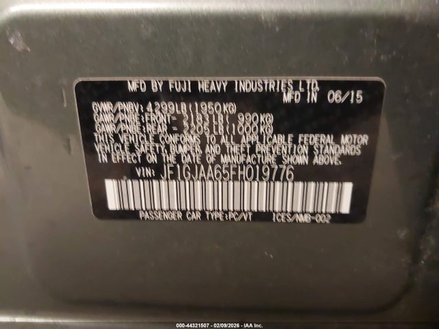 2015 Subaru Impreza 2.0i მანქანა იყიდება აუქციონზე, vin: JF1GJAA65FH019776, აუქციონის ნომერი: 44321507